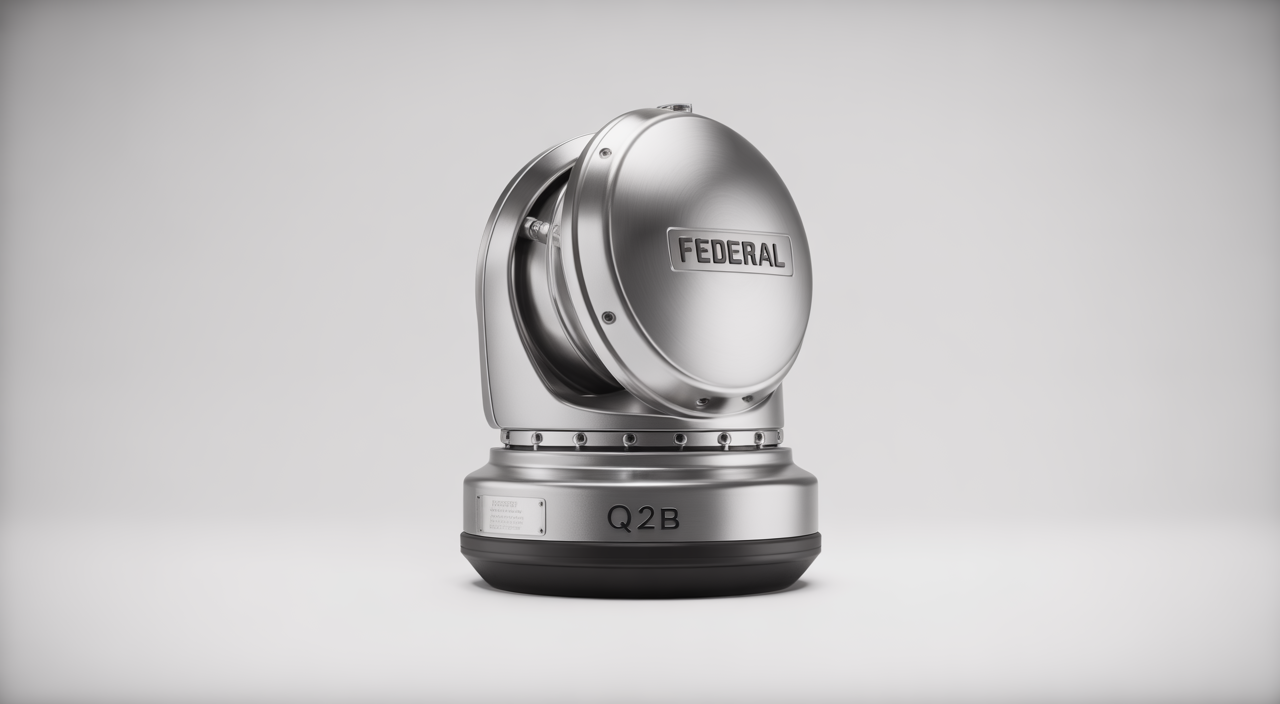 Close-up professional photograph of a classic Federal Q2B mechanical siren on a white background, highlighting its unique design.