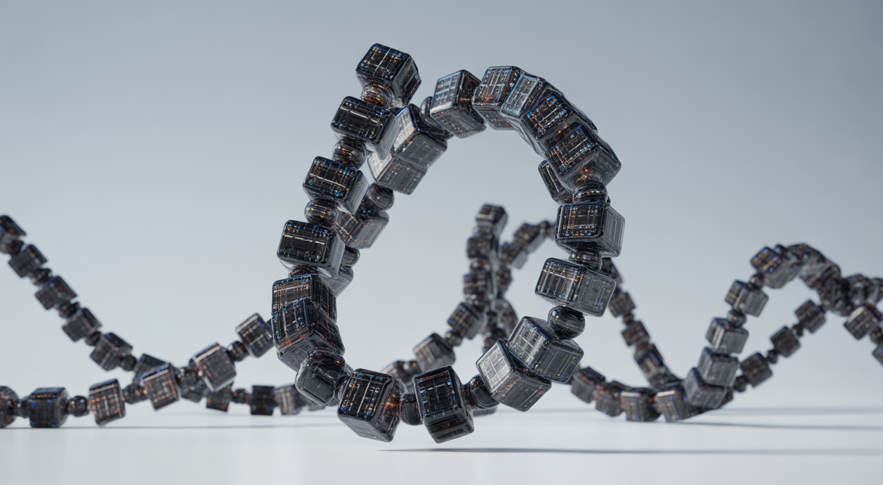 Photorealistic image of interconnected digital blocks representing a composable DXP, symbolizing future-proof digital transformation.