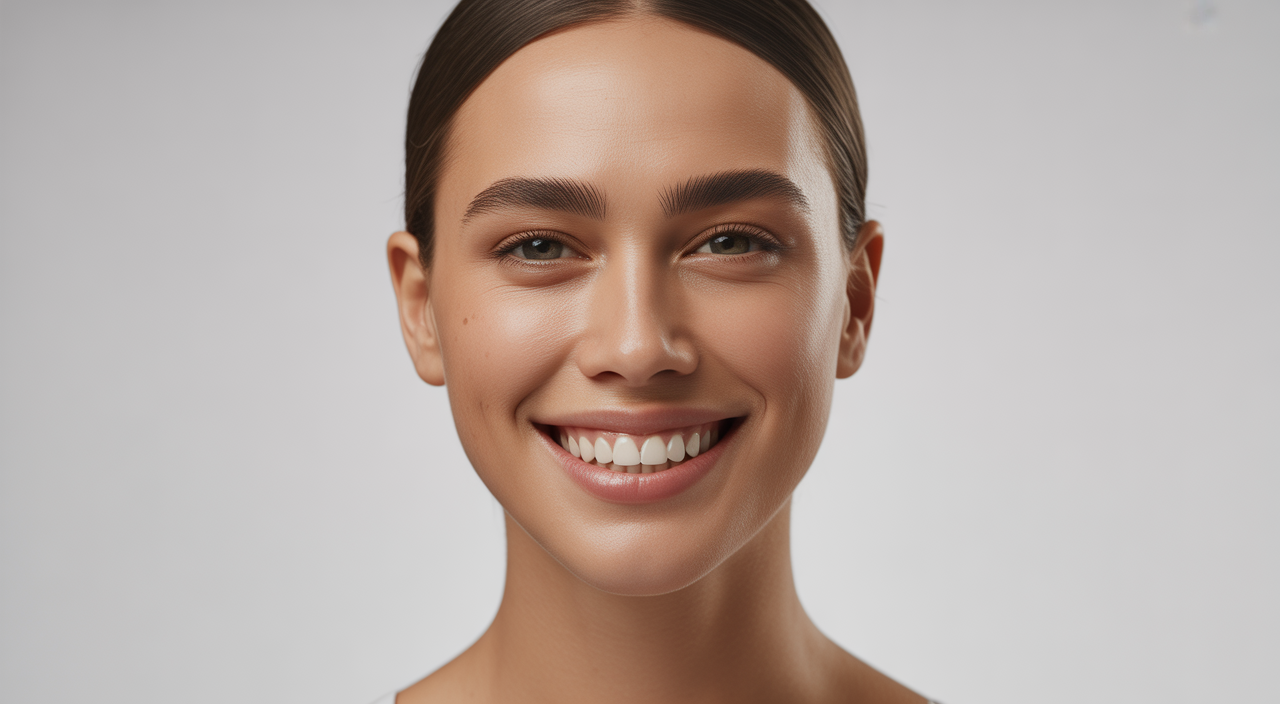 Close-up of a woman's radiant smile with perfectly aligned white teeth, symbolizing confidence after dental veneers.