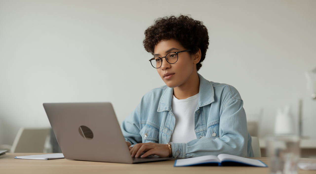 Student confidently taking an online exam on a laptop, symbolizing secure and seamless digital assessments.