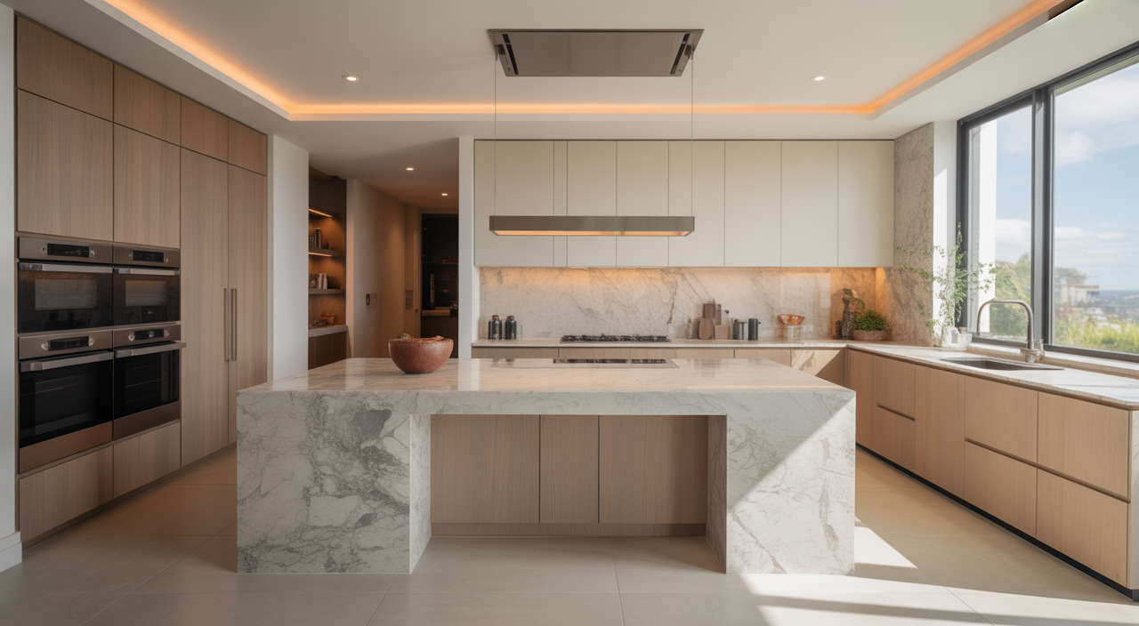 Luxury kitchen renovation in Mosman with marble island and modern design
