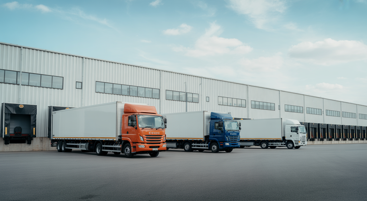 Exterior view of a modern chemical supply warehouse with loading trucks representing reliable chemical supply in Kansas City